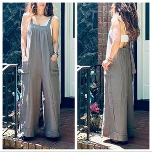 Angela Olive Grey Solid Fabulous Wide Leg Jumpsuit